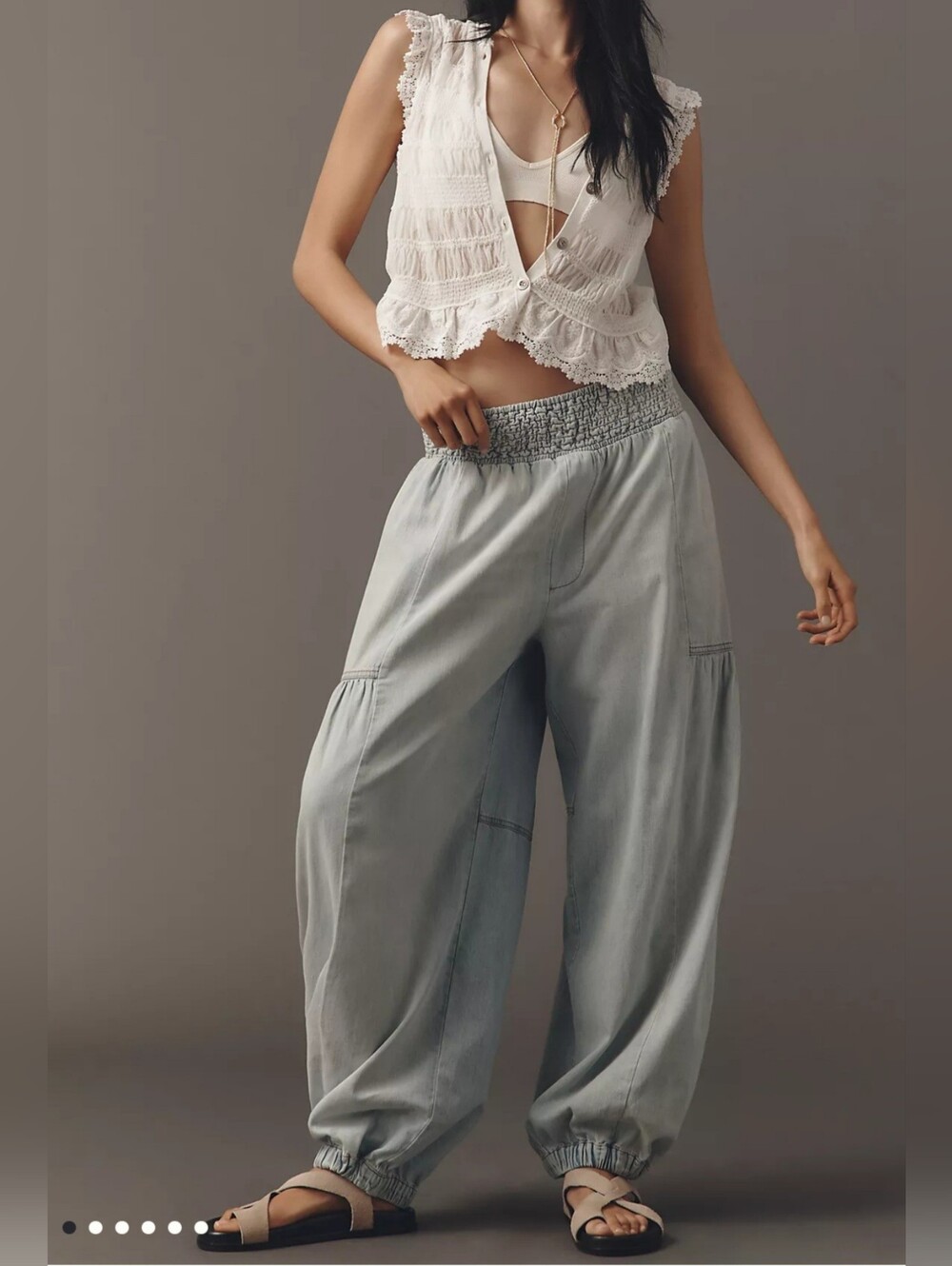 Pilcro Light Gray Wide Leg Smocked Waist Pants